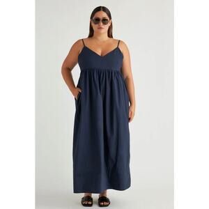 Quince 100% Organic Cotton Sleeveless Maxi Dress Navy Small